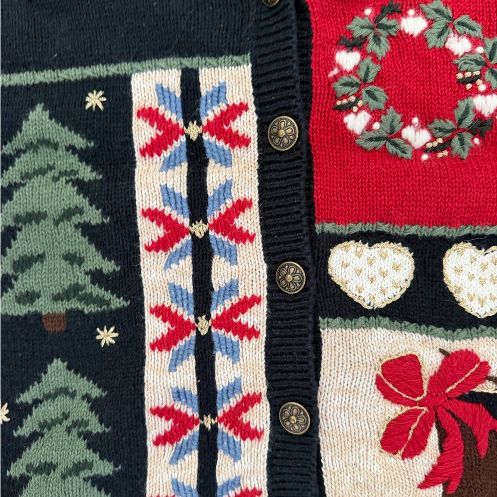 Vintage Christmas knitted button down vest ugly sweater - Picture 4 of 7